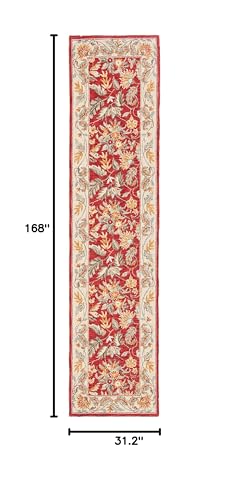 SAFAVIEH Chelsea Collection Runner Rug - 2'6" x 14', Red, Hand-Hooked French Country Wool, Ideal for High Traffic Areas in Living Room, Bedroom (HK141C) - color: Red, size: 2'6" x 14' (Runner)