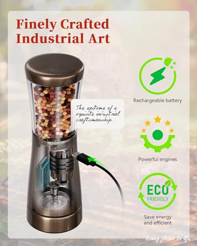 Electric Salt and Pepper Grinder Set with Storage Base, Stainless Steel Rechargeable Salt and Pepper Grinder Set with 4.5 oz Large Capacity, 1.8" Wide Mouth, Adjustable Coarseness, Ideal for Kitchen - color: Bronze