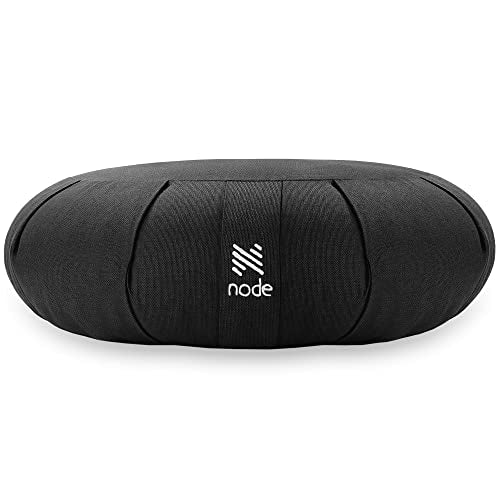 Zafu Meditation Cushion, 15" Round Buckwheat Yoga Pillow with Organic Cotton Cover - color: Black