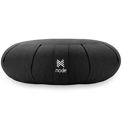 Zafu Meditation Cushion, 15" Round Buckwheat Yoga Pillow with Organic Cotton Cover - color: Black