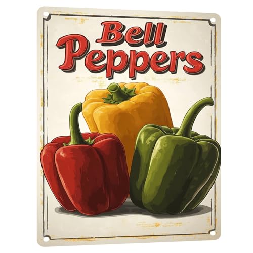 Vegetables Metal Tin Sign Bell Peppers Decor Wall Art for Kitchen Farmhouse Dining Room Home Wall Decoration 12x16 Inch - color: Bell Peppers Metal Tin Sign, size: 12x16inch(30x40cm)