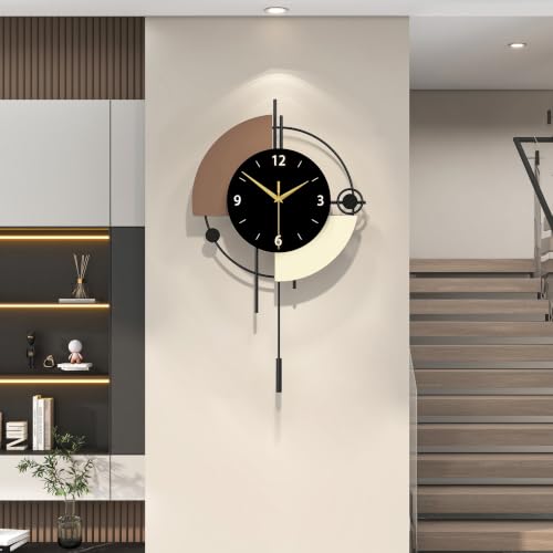 FLEBLE Analog Clock Silent Modern Large Wall Clocks for Living Room Decor | Battery Operated Non-Ticking Minimalist Iron Design Pendulum Clock for Kitchen, Bedroom, Office, Home, Classroom 12.6x23 inch - size: 12.6*23in