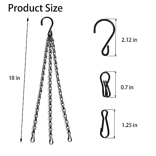 PCTC 3 Pack 18 inch Hanging Basket Chain,Hanging Plant Holder | Flower Pot Basket Chains 3 Point Replacement Chain Hangers with S Hooks for Planters, Bird Feeders, Lanterns & Garden - size: 18 inch
