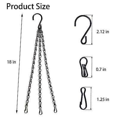 PCTC 3 Pack 18 inch Hanging Basket Chain,Hanging Plant Holder | Flower Pot Basket Chains 3 Point Replacement Chain Hangers with S Hooks for Planters, Bird Feeders, Lanterns & Garden - size: 18 inch