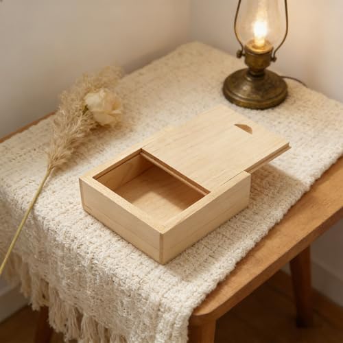 3.19" x 2.64" x 1.02" Inch Small Wood Gift Box with Sliding Lid, Sliding Top Tiny Wooden Keepsake Box USB Box for Wedding Gift, Elegant Present | Handcrafted Wood Box for Rings, Earrings(Maple Box) - color: Maple (3.19")