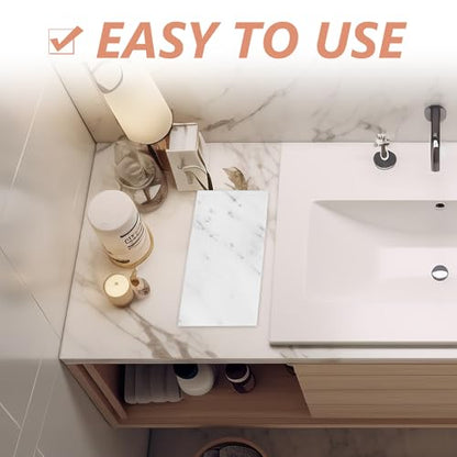 VICASKY Natural Marble Vanity Tray 30x15cm Gray White Countertop Organizer for Bathroom, Dresser, Entryway Rectangular Storage for Cosmetics and Keys