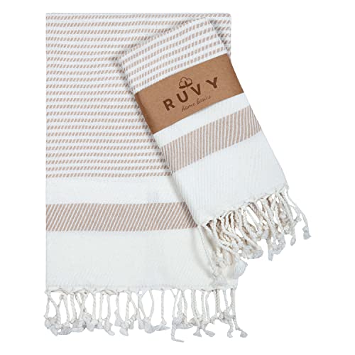 Ruvy Home Basics Turkish Hand Towels for Bathroom Set of 2 | 18"x40", Cotton | Decorative Towel for Bathroom, Kitchen, Dishcloth, Tea, Yoga, Face, Gym - Beige - color: Beige, size: Modern - 2 Pack