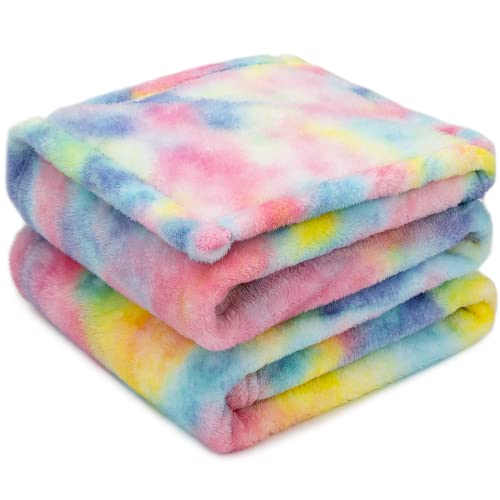 MUGD Soft Rainbow Blankets Fleece Soft Fuzzy Throws Kids Warm Easter Blanket for Bed Couch, Kids Colorful Gifts Easter Throw Basket Stuffers - color: Pink Rainbow, size: Baby(40"x50"/ 100x130cm)