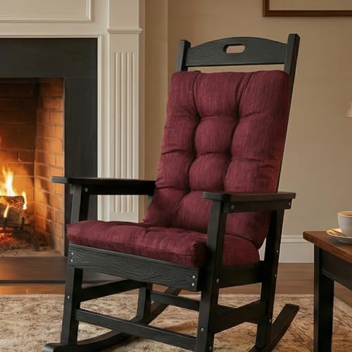 baibu Patented Dual-Layer Rocking Chair Cushion Set, 19.5 x 19.5 in, Red | Two-piece memory foam seat and back cushion set with secure ties and a non-slip bottom for indoor rocking chairs. - color: Red