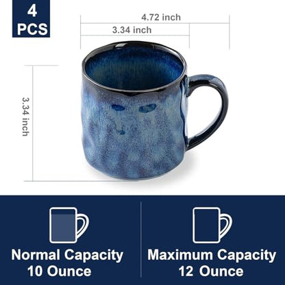 Ceramic Coffee Mugs - 12 Ounces Ceramic Mugs - Tea Cups with Handle - Funny Cappuccino Cups - Dishwasher Safe, Set of 4 - color: Royal Blue