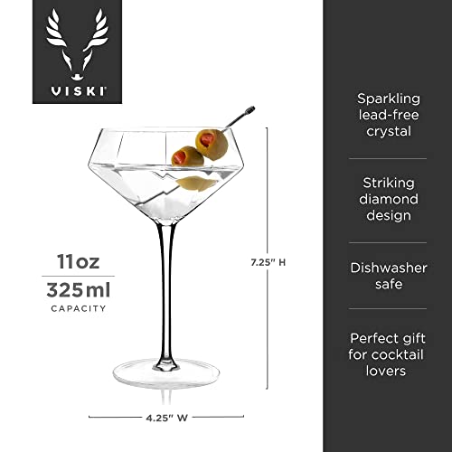 Viski Seneca Diamond Faceted Stemmed Coupe Glasses, Fancy Crystal Martini Glasses, Modern Glassware Perfect for Espresso Martini, Manhattan, Champagne Cocktails, Home Bar Accessories, 11 oz Set of 2 - size: 11 Ounces, style: Diamond Faceted Glasses (Set o