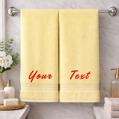 Personalized Towel Set, Custom Bath Towels with Name, Turkish Cotton Yellow | 2 Pcs Hand Towel Set, 100% Cotton, Embroidered, Monogrammed, Customized Gift For Adults, Wedding, Bridal Shower, Housewarming - color: Yellow, size: Hand Towels - 2 Piece