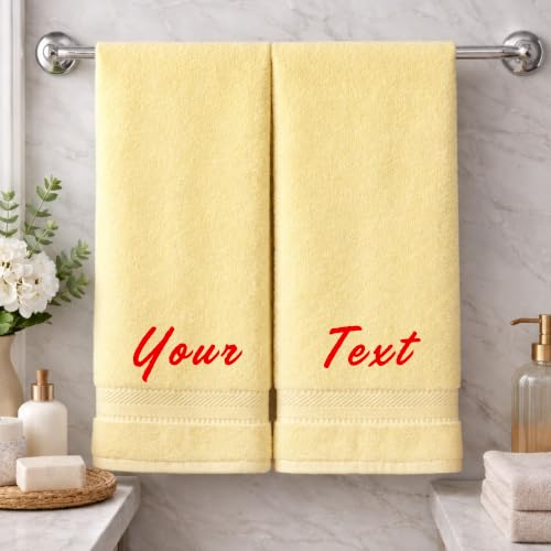 Personalized Towel Set, Custom Bath Towels with Name, Turkish Cotton Yellow | 2 Pcs Set, 100% Cotton, Embroidered, Customized Towels, Gift For Adults, Wedding, Bridal Shower, Housewarming, Spa Hotel - color: Yellow, size: Bath Towels - 2 Piece