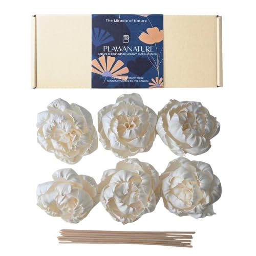 6pcs White 3" Peony Brides Dream Sola Wood Flower Diffuser with Reed Sticks for Home Fragrance Essential Oil DIY Decor