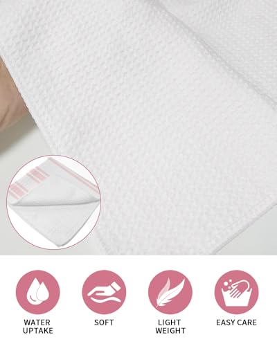Pink Striped Dish Towels Set, Waffle Weave Kitchen Towels 3 Pieces, Farmhouse Aesthetic Modern Stripes Microfiber Hair Face Bath Tea Towel Absorbent Quick Drying Cleaning Dish Cloths, 12"x12" - color: Pink, White, Blush, size: 3PCS,12"x12"