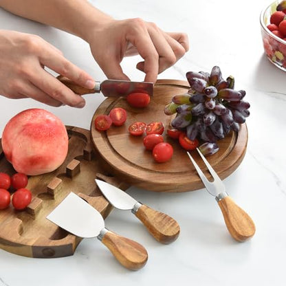 Mini Charcuterie Boards Set, Cheese Board and Knife Set, Acacia Wood | Small Cheeseboard for Outdoor Picnic, Camping, Small Kitchen, House Warming Gift, Wedding Gift for Couple