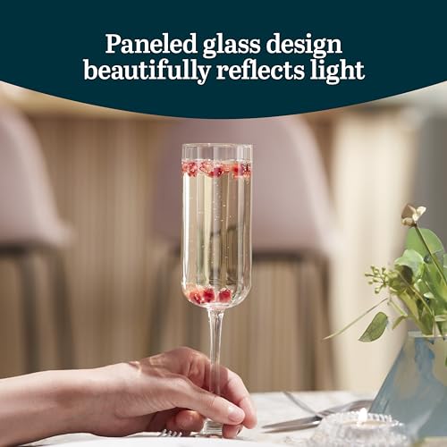 Libbey Paneled Champagne Flute Glasses, 7.5 Oz Fine Ribbed Line Champagne Glasses Set of 4, Dishwasher Safe Clear Glasses for Champagne - color: Paneled Flute 4