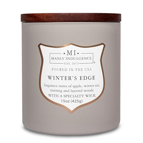 Manly Indulgence Winters Edge Scented Candles for Men, 15 oz Wooden Wick, Premium Soy Blend Wax, 60H Burn, Candles for Home Scented - Made in The USA - color: Winters Edge