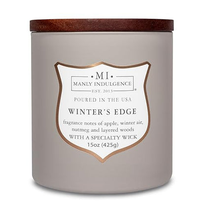 Manly Indulgence Winters Edge Scented Candles for Men, 15 oz Wooden Wick, Premium Soy Blend Wax, 60H Burn, Candles for Home Scented - Made in The USA - color: Winters Edge
