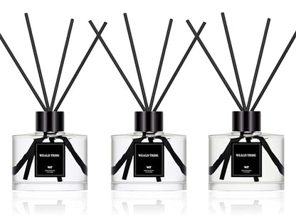 Reed Diffuser Set of 3 for Bathroom Air Fresheners, Oil Diffuser Sticks | Fresh Linen, Ocean, Eucalyptus & Mint Scent(1.7 fl oz Each Pack) Fragrance with 12 Sticks Defusers | Shelf Decor