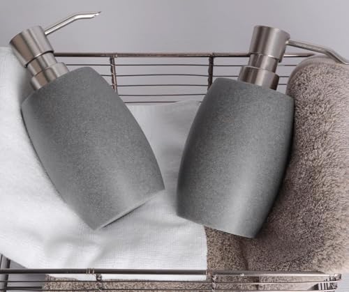Clasin Home Sandstone Textured Resin Soap Dispenser with Metallic Pump and Waterproof Bottle Labels for Bathroom Kitchen Dish Hand Wash Shower Lotion Shampoo, 12 Oz, 2 Sets Gray - color: Dark Gray_2 Pcs