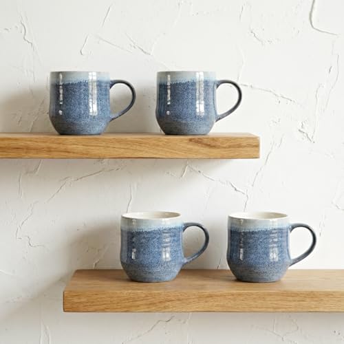 Bosmarlin Ceramic Coffee Mug Set of 4, 17 Oz, Coffee Cups with Big Handle, Microwave and Dishwasher Safe (Blue) - color: Blue