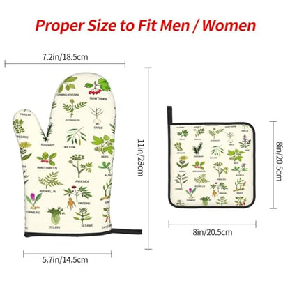 Cute Herbs Botanic Garden Plants Oven Mitts and Pot Holders Sets Heat Resistant for Kitchen BBQ Microwave Baking Grilling Cooks Set of 3 Kitchen Oven Glove - color: Cute Herbs