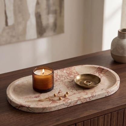 YKAJO Calacatta Viola Pink Oval Marble Tray, 11.8x5.9 Perfume Organizer | Honed natural stone; jewelry & trinket dish, ring & key holder, soap & candle catchall; bath counter, dresser, coffee table - color: Calacatta Viola Pink, size: 11.8" x 5.9" x 0.6"