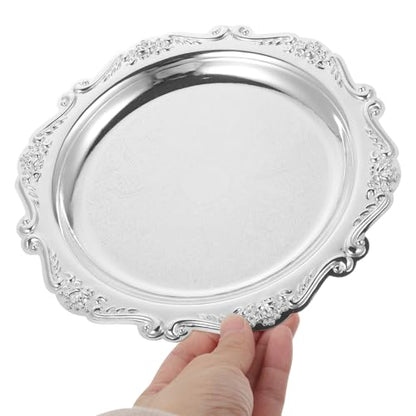SEWACC 7.87 inch Round Silver Serving Tray Iron Snack Serving Platter for Food Desserts Fruit and Jewelry Display Elegant Party Serveware for Entertaining - color: Silver