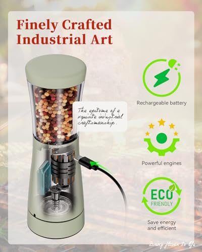 Electric Salt and Pepper Grinder Set with Storage Base, Stainless Steel Rechargeable Salt and Pepper Grinder Set with 4.5 oz Large Capacity, 1.8" Wide Mouth, Adjustable Coarseness, Ideal for Kitchen - color: Green