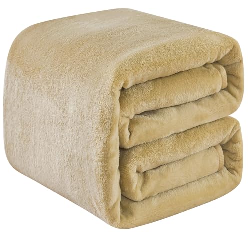 Fleece Blankets for All Season - Premium Lightweight Anti-Static Throw for Twin/Twin XL Size Bed Extra Long Soft Brush Fabric Warm Sofa Thermal Blanket 66" x 90"(Khaki) - color: Khaki, size: Twin (90-Inch-by-66-Inch)