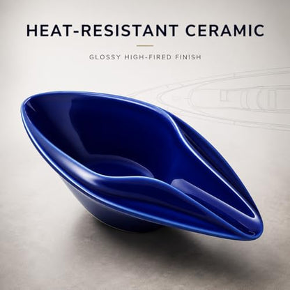 Ceramic Decorative Ashtray Luxury Yacht-Inspired,Glossy Blue Design for Men | Modern Catchall Tray with Single Secure Slots for Home Décor, Office, Indoor, Outdoor