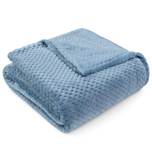 PAVILIA Fleece Throw Blanket for Couch Sofa Bed, Dusty Blue 60x80 Twin | 280 GSM Soft Fuzzy Waffle Textured Jacquard Microfiber, Warm Lightweight Fade-Resistant Decorative Decor, All Season Gift - color: Dusty Blue, size: 60 X 80 Inches - Twin