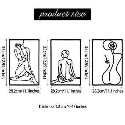 CHENGU 3 Pieces Metal Minimalist Abstract Woman Wall Art Line Drawing Wall Art Decor Single Line Female Home Hanging for Kitchen Bathroom Living Room - style: Body Style