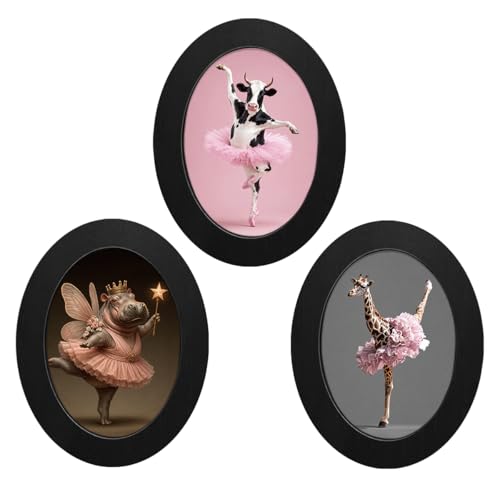 3Pcs Pink Ballet Animal Oval Wall Art Framed Coquette Cute Preppy Decor | Girly Dancer Animal Canvas Prints Coquette Vanity for Women Home Bedroom Dorm Room Wall Decor - color: color-Q