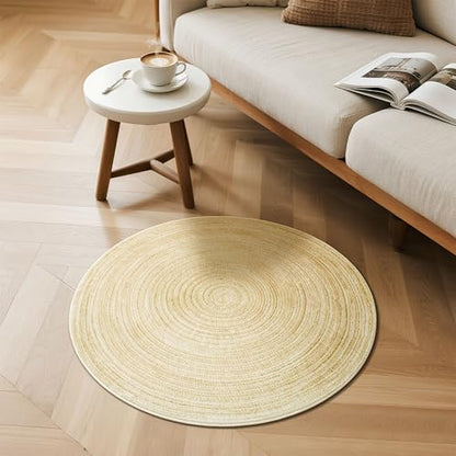 Carvapet 2ft Round Rug Faux Jute Washable Low Pile Carpet | Faux Jute Texture with Washable Low Pile Surface and Non Slip Rubber Backing for Entryways, Bedrooms, Vanities and Bathrooms - color: S-yellow, size: 2' (Round)