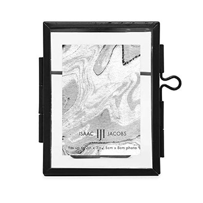 Isaac Jacobs 2x3 Black Vertical Metal Floating Photo Frame, Locket Closure | Modern Style Brass and Glass, Metal Floating Desk Photo Frame (Vertical), with Locket Closure, Art, Mementos & Keepsakes - size: 2x3