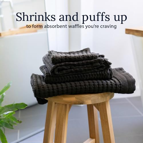 GILDEN TREE Waffle Towel Set Quick Dry Thin | 2 Bath Towels | 2 Hand Towels | 2 Washcloths, Modern Style (Faded Black) - color: Faded Black, size: Bath Towel Set