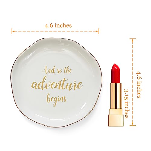 And So The Adventure Begins Ring Dish-Inspirational Bridal Shower, Bachelorette Party, Engagement Wedding Gifts, Congratulation Present for New Chapter,Ceramic White - style: And So The Adventure Begins