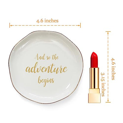 And So The Adventure Begins Ring Dish-Inspirational Bridal Shower, Bachelorette Party, Engagement Wedding Gifts, Congratulation Present for New Chapter,Ceramic White - style: And So The Adventure Begins