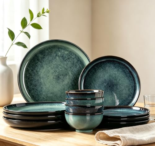Ceramic tableware set, suitable for 4-piece and 12 piece hand-painted glazed dish and bowl sets, scratch resistant tableware sets, ovens, microwaves, and dishwashers, safe and green - color: style - 7