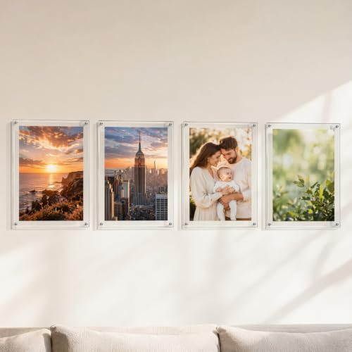 Kalami 8.5x14 Acrylic Wall Mount Picture Frame Self Adhesive | No Drill Floating Frameless Clear Photo Frame for Home Office School Picture Display-Full Frame is 9x15 - size: 8.5 x 14 in