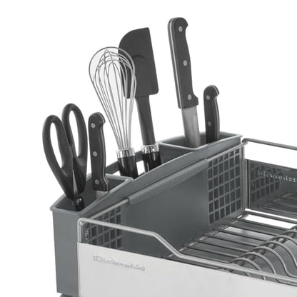 KitchenAid Large Capacity Full Size Rust Resistant Dish Rack with Angled Drain Board and Removable Flatware Caddy, Light Grey - color: Gray, size: Full Size