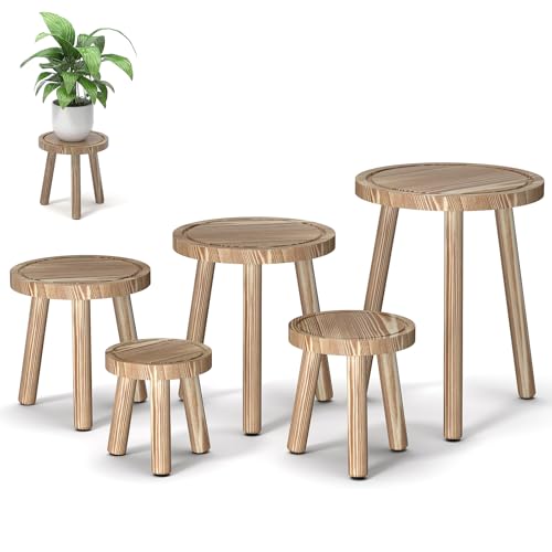 5-Pack Wood Plant Stands Indoor, Single Plant Stand for 6-12 Inch Pots, Mid-Century Modern Plant Stool, Tall Plant Stand for Large Plants for Living Room, Balcony, Office (Light Brown) - color: light burnt color, size: 5 Pack