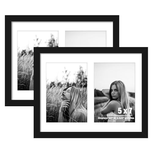 DUENPY 2 Pack 8.5x11 Collage Frame For 2 5x7 Photos Black | Dual-opening Collage Layout, Supports Horizontal & Vertical Wall Mounting to Display Cherished Photos - color: Black, size: 8.5x11（5x7 opening）-2 Pack
