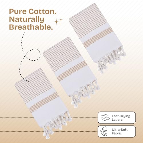 Beige Turkish Kitchen Towels 16x26 Inch, 3 Pack, 100% Cotton, Ultra Absorbent, Soft, Fast Dry, Machine Washable, Dish Towel with Tassels for Drying Dishes, Cleaning, Everyday Use - color: Beige, style: 3 Pack