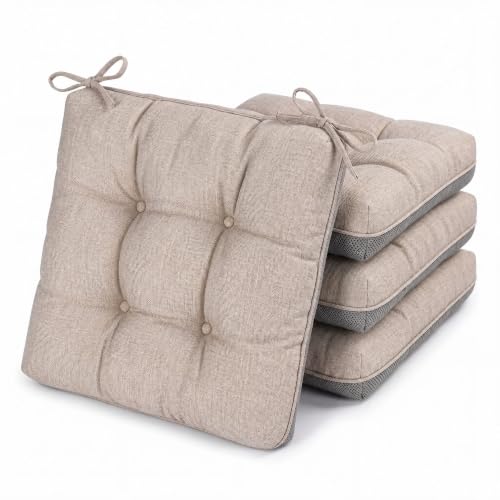 Chair Cushions for Dining Chairs Set of 4, 15.5" x 15.5" x 3.5" Kitchen Chair Cushions with Ties, Upgraded Silicone Non-Slip Bottom, Premium Shredded Memory Foam Chair Pads, Oatmeal - color: Oatmeal