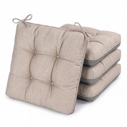 Chair Cushions for Dining Chairs Set of 4, 15.5" x 15.5" x 3.5" Kitchen Chair Cushions with Ties, Upgraded Silicone Non-Slip Bottom, Premium Shredded Memory Foam Chair Pads, Oatmeal - color: Oatmeal