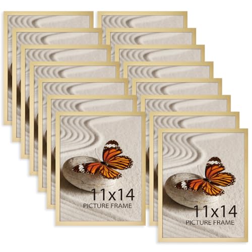 Memory Island 11X14 Photo Frames for Wall and Tabletop Display, 11 by 14 Gold Picture Frames with HD Plexiglass, Set of 15 - color: Gold, size: 11x14"