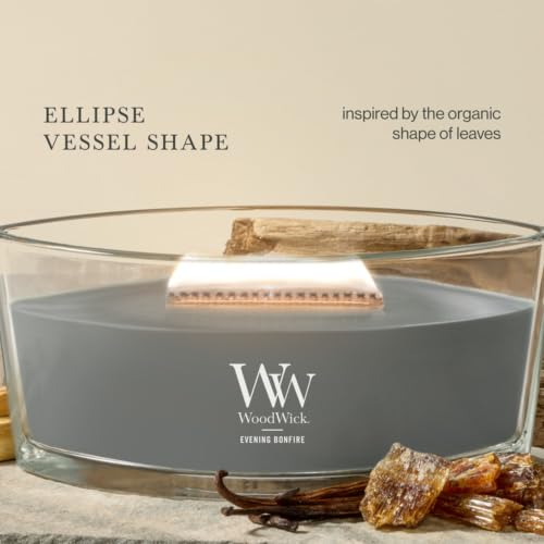 WoodWick Evening Bonfire Holiday Candle Gifts for Women and Men, 16 oz Ellipse Candle with Crackling Wick - color: Evening Bonfire, size: 16oz